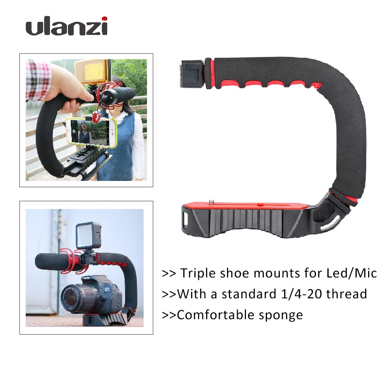 

Ulanzi Triple 3 Shoe Mounts Video Action Stabilizing Handle Grip Rig for iPhone 7 Plus Canon Nikon Sony DSLR Camera / Camcorder