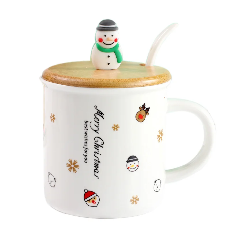 

2018 New Arrival Christmas Snowman Ceramic Mug 3D Christmas Doll Headband mug with Lid Spoon Porcelain Xmas Cup Wholesale