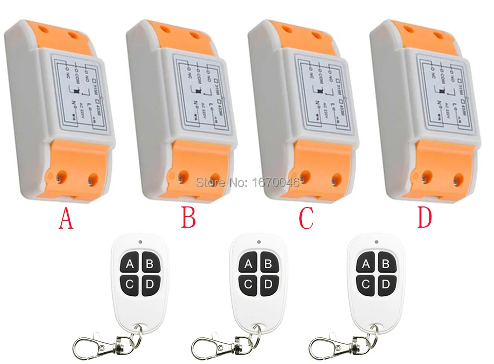 

New AC220V 1CH 1Channe RF wireless remote control switch System 3X Transmitter + 4X Receiver,315/433 MHZ