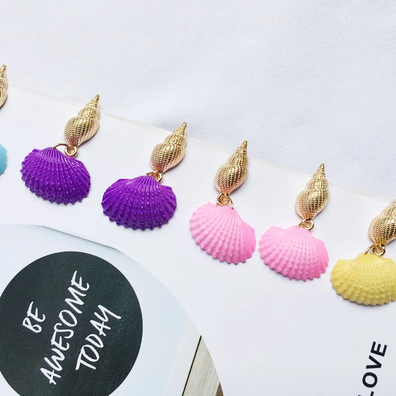 Romantic Resin Colorful White Blue Pearl Shell Drop Earrings Simple Cute Brincos Unique Mermaid Jewelry | Украшения и аксессуары