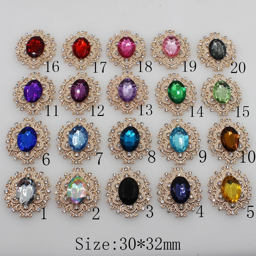

Fashion 10pcs/lot 20colors 30*32mm Decorative Metal Rhinestone Button Flat back rose gold base DIY Accessories scrapbooking