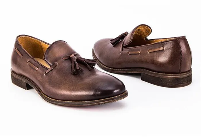 Осенняя кожаная мужская обувь; повседневная мужская обувь в британском стиле с кисточками; Мужская обувь с натуральным лицевым покрытием; модная мужская обувь