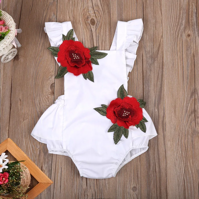Цветочный Детский комбинезон с открытой спиной; комбинезон; костюм; пляжный костюм; Одежда для новорожденных с вышитыми цветами; белая одежда для новорожденных девочек - Цвет: Белый