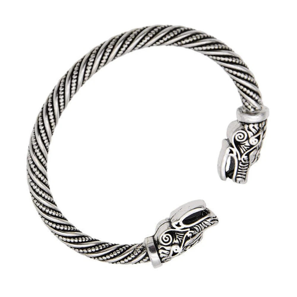 KALVICA Tête de Dragon Bracelet Viking Vintage Homme Bracelet Manchette en métal avec Bracelet Style Viking pour Homme et Femme Réglable Bracelet Argent