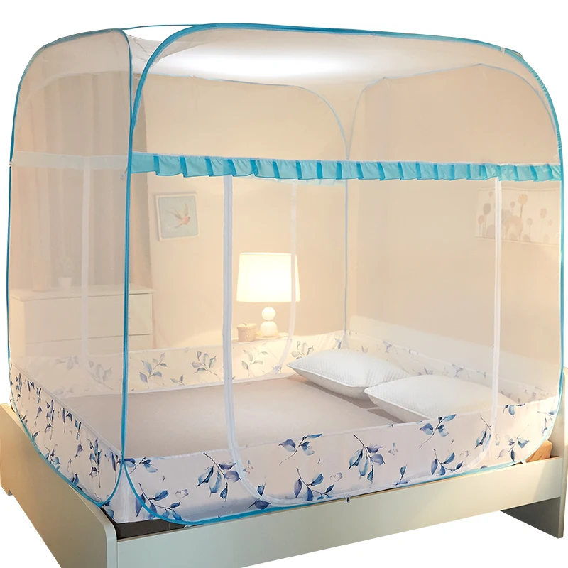 

Printed Blue Mosquito Net For Adults Double Bed Household Folding Netting Tent Yurt Mosquito Net Canopy Three-door Mesh Bed Nets