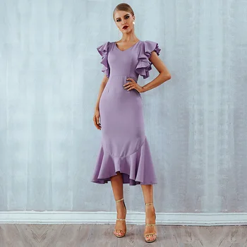 

XIKOI Summer Bodycon Bandage Dress Butterfly Sleeve Women Vestido 2020 Deep V Neck Elegant Celebrity Party Club Mermaid Dresses