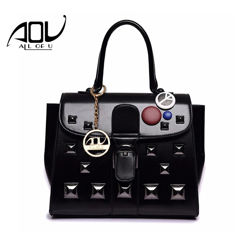 AOU N Women Bag High Grade Pu Leather Handbags Fashion Rivet Bags Women Candy Color Messenger