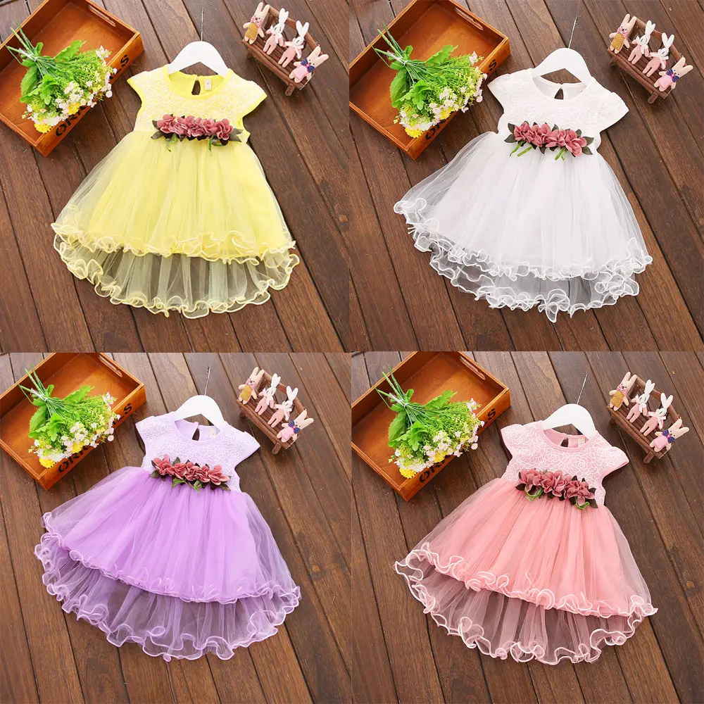 

Toddler Baby Girls Summer Short Sleeve Flower Dress Princess Party Wedding Tulle Dresses Girls Clothes 0-3Y