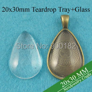 

20x30mm Antique Bronze Teardrop Pendant Trays, Teardrop Cabochon Setting, Blank Pendant Setting + Clear Glass Cabochon Cover