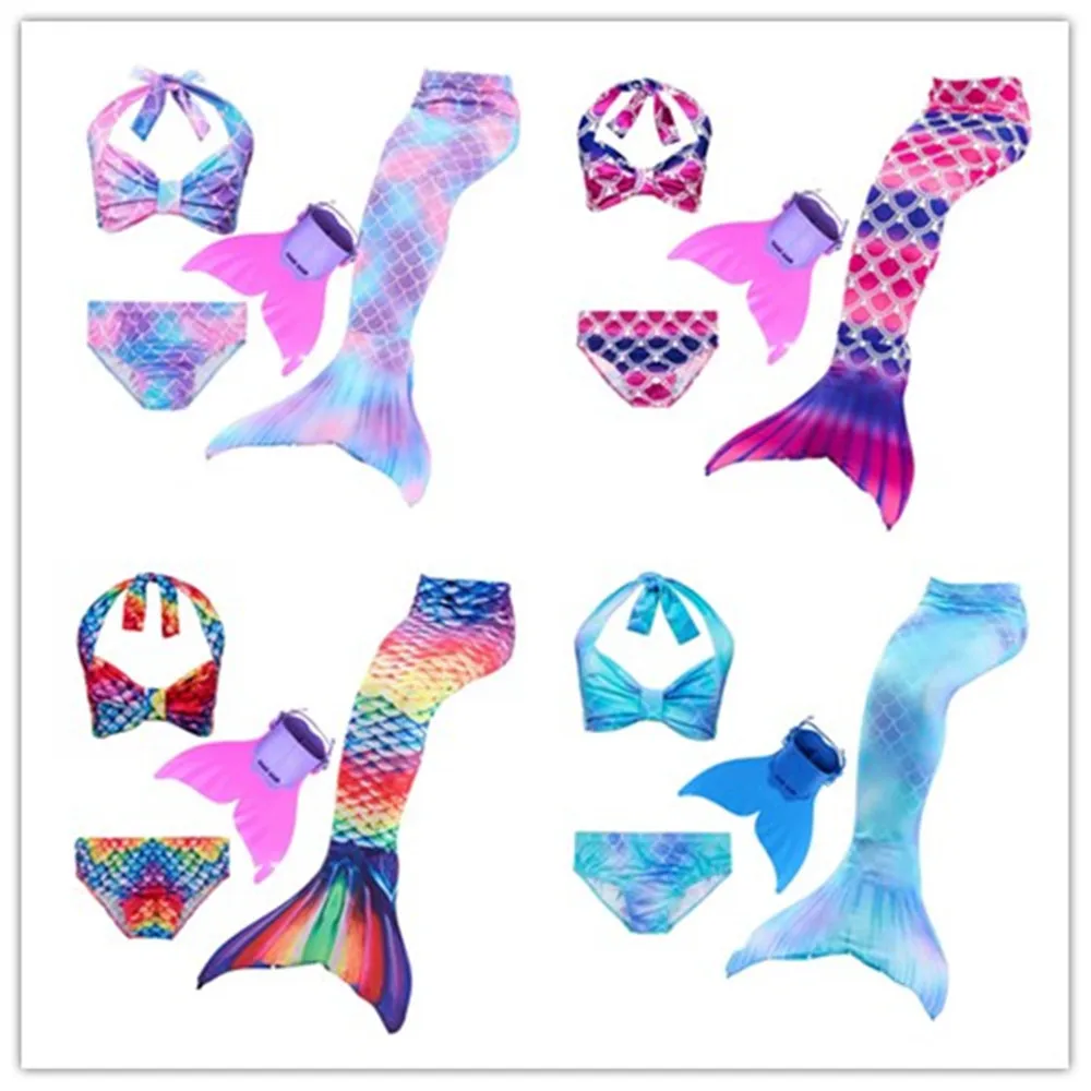 HOT Kids Mermaid Tail With Monofin Swimsuit Bikini Flipper Swimmable Children Wear Split Clothing Swimwear |