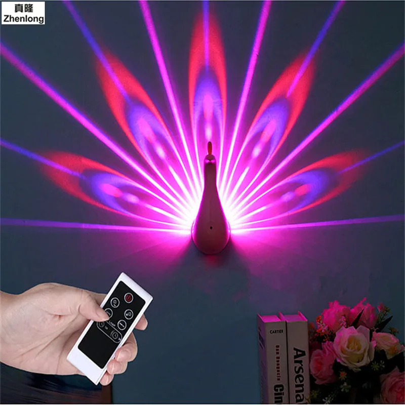 

Peacock Shape 3D LED Projection Lamp Remote Control Night Wall Light Lamp Colorful LED Night Light for Corridors Home Decoration