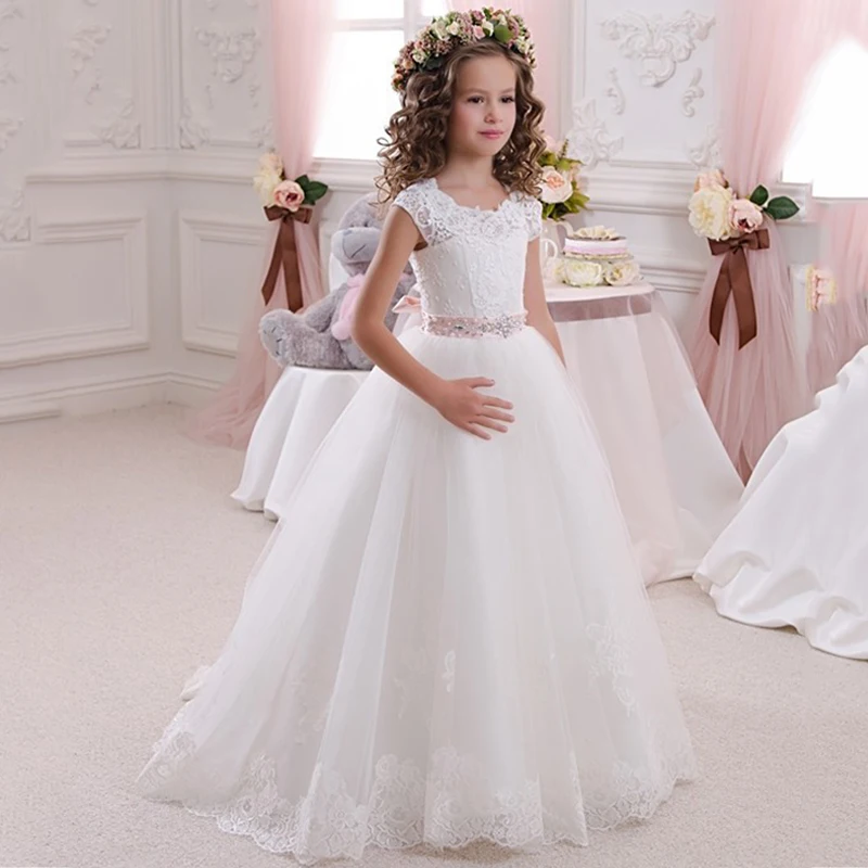 

95-150cm Girls Lace Princess Dress Kids Girl Wedding Birthday Party Sally Hollow to Floor Ball Gown Tail Dress Girls Costume