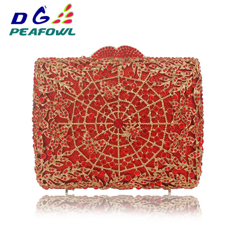 

Dazzling Hollow Out Women Gold Metal Clutches Minaudiere Handbags Purses Diamond Evening Wedding Cocktail Clutch Bag