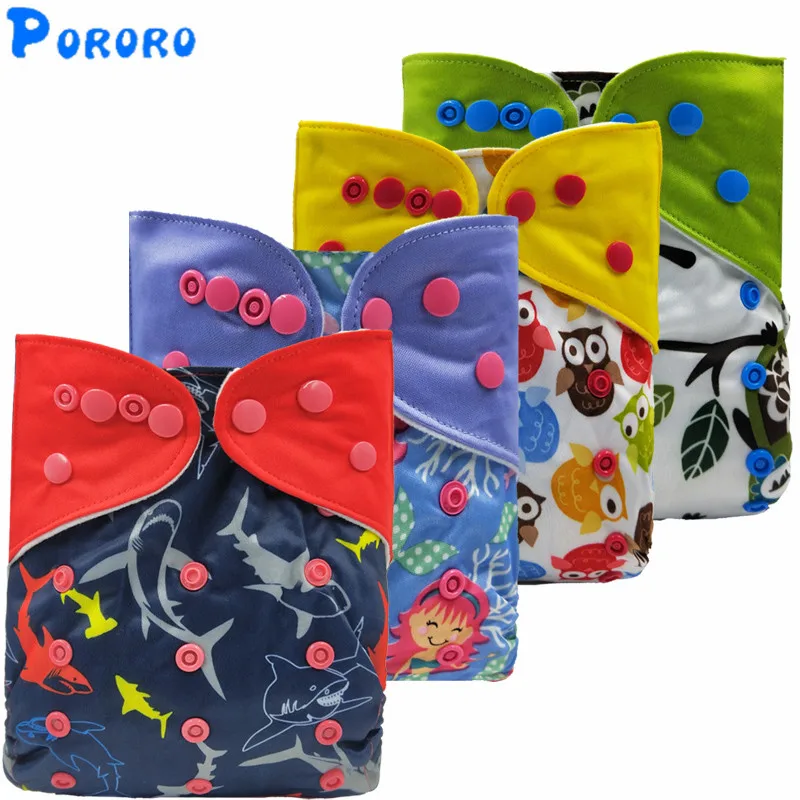 Детские Многоразовые водонепроницаемые тканевые подгузники с принтом, один размер, карманные тканевые подгузники, подгузники, накидка для маленьких мальчиков и девочек с цветной вкладкой