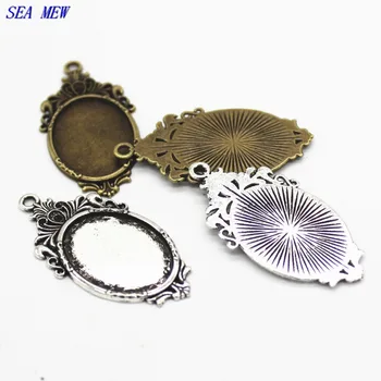 

SEA MEW 18*25mm Oval Cabochon Base Antique Bronze Silver Color Alloy Pendant Settings For Jewelry Making