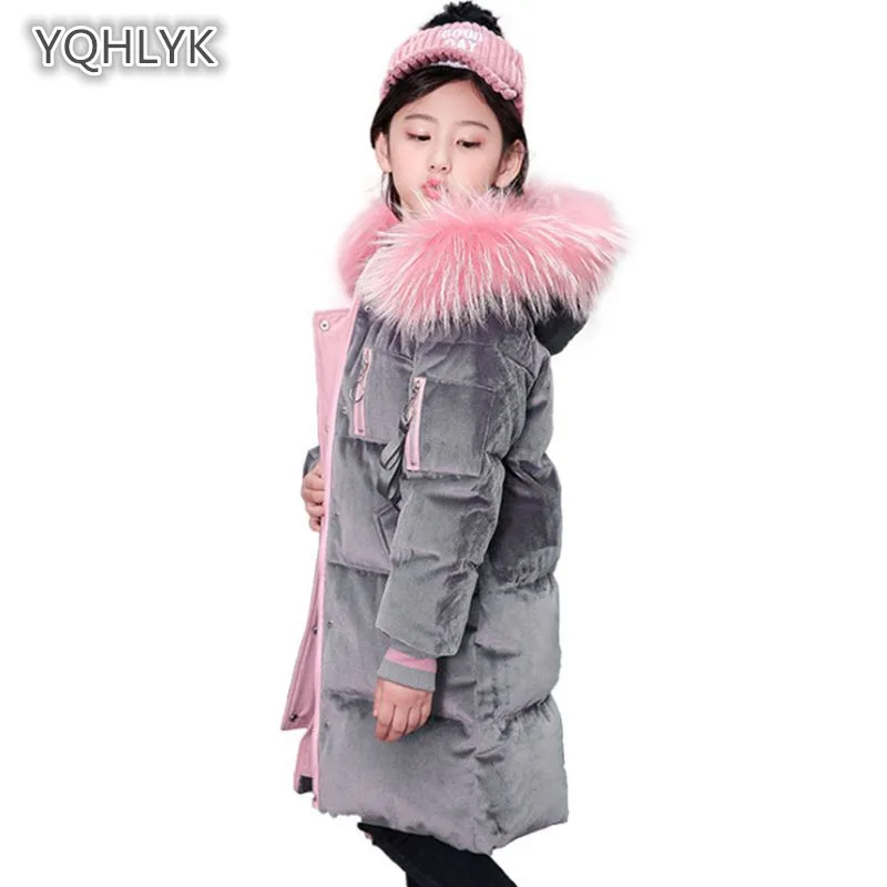 2018 new winter girl down jacket Korean gold velvet hooded warm girls cotton coat thick long children's Parkas Outerwear LK232 цена 2018 new winter girl down jacket Korean gold velvet hooded warm girls cotton coat thick long children's Parkas Outerwear LK232 цены онлайн
