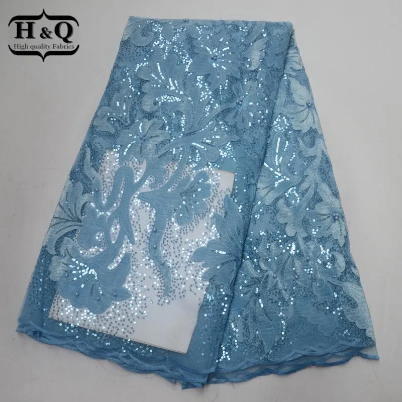 

Latest design France embroidered lace fabric styles High Quality African beads lace With sequins For garment,church women 2019