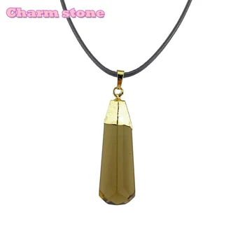 

[Inventory liquidation]Natural crystal pillar Pendant pure gold colour Interesting unique fashion jewelry gift