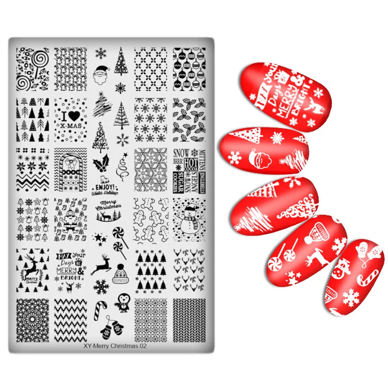 6 шт./компл. прямоугольная пластина для штамповки ногтей Рождественский дизайн набор маникюрный шаблон Nial Art трафаретная штамповка