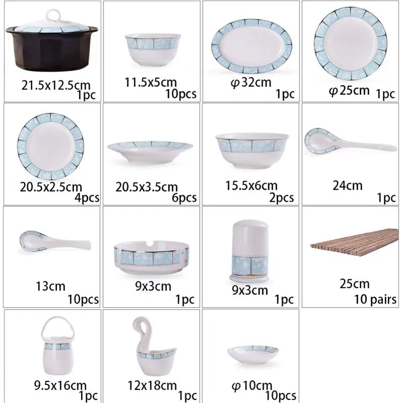 60 шт. костяного фарфора посуда, обеденные миски, тарелки, бытовые Комбинированные Костюмы,. Высокая термостойкость корейский стиль - Цвет: 60pcs