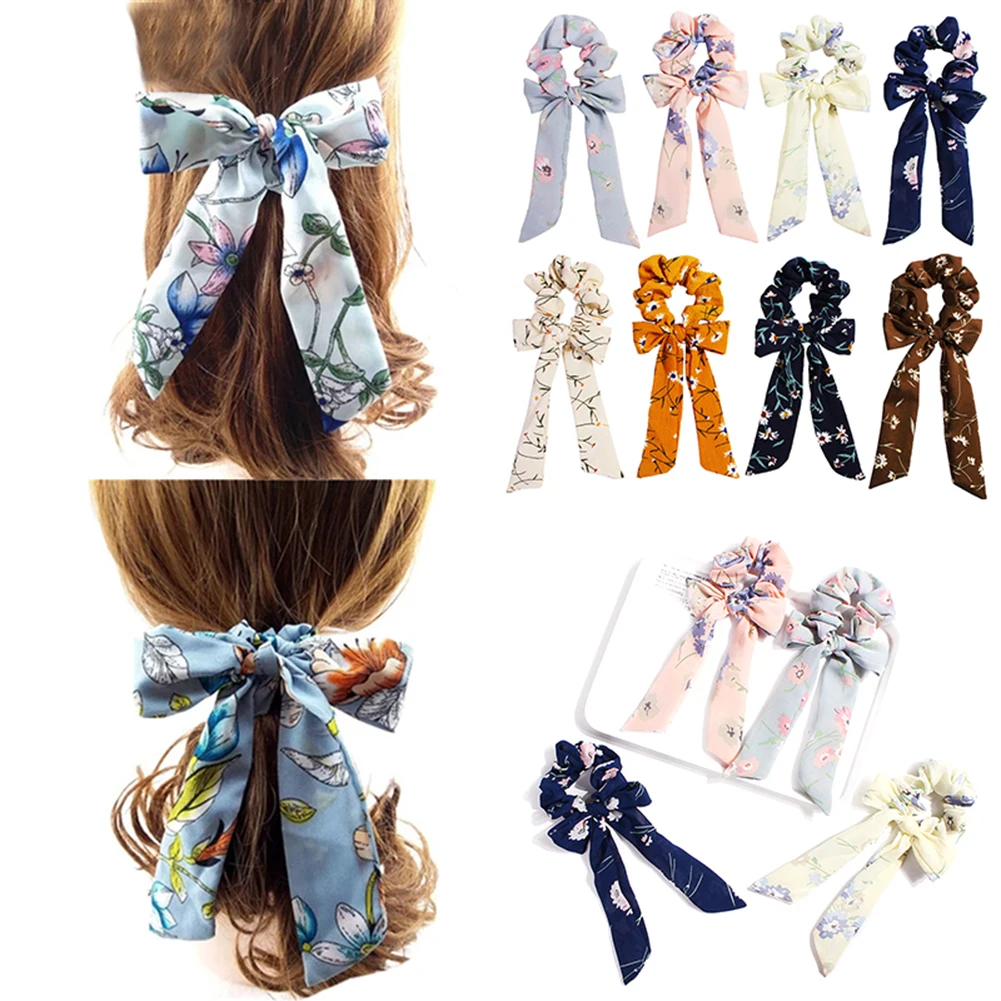 Women beautiful Elastic Hair Ring Bow Ribbon Floral Headwear Long Streamers Women beautiful Elastic Hair Ring Bow Ribbon Floral Headwear Long Streamers