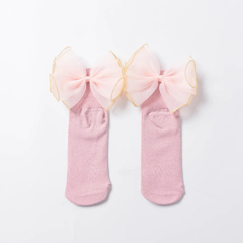 Милый большой бант, носки для маленьких девочек, хлопковые носки-трубы, яркие цвета, носки-тапочки для малышей, весна-лето, короткие носки - Цвет: 3