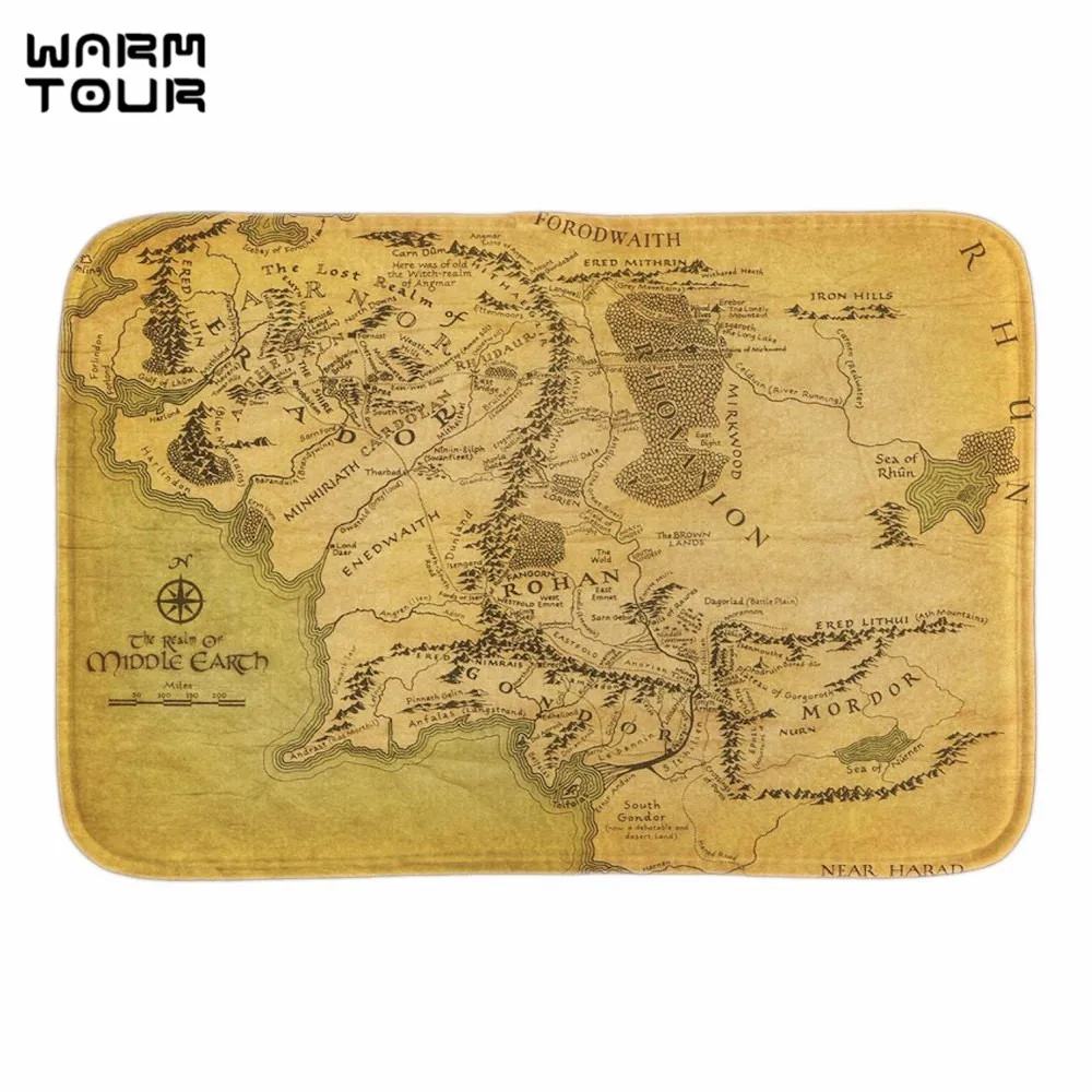 

WARM TOUR Map of Middle Earth Home Decorative Doormats Soft Lightness Indoor Outdoor Bathroom Door Mats Fabric Floor Mats