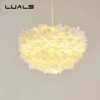 

White Feathers Pendant Lamp Personality LED Pendant Light For Bedroom Living Room Warmth Decoration Modern Indoor Lighting