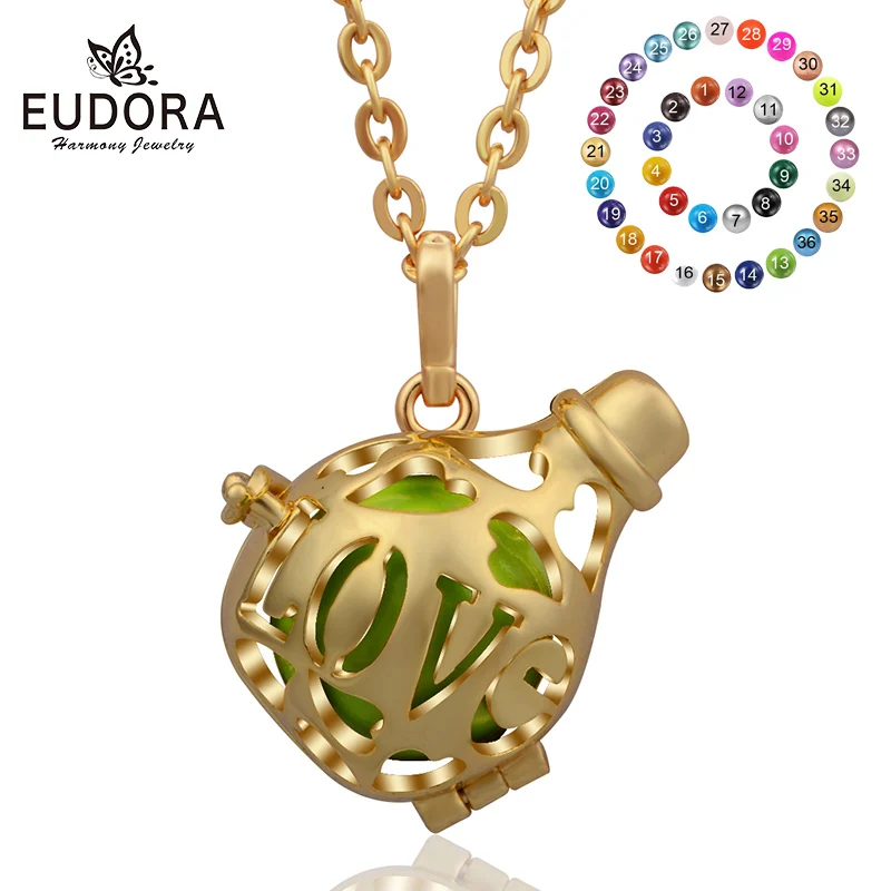 

H200 45'' Gold Stainless Steel Chain for women Wishing Bottle Love Locket Pendant Mexican Cage Bola Angel Caller