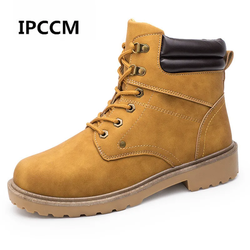 

IPCCM 2018 Spring/Autumn New Breathable High To Help High Quality Leather boots Men Fashion Light Casual Lacing Martin Boots