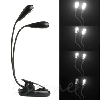 

2 Dual Flexible Arms 4 LED Clip-on Lamp for Piano Music Stand Book Reading Light