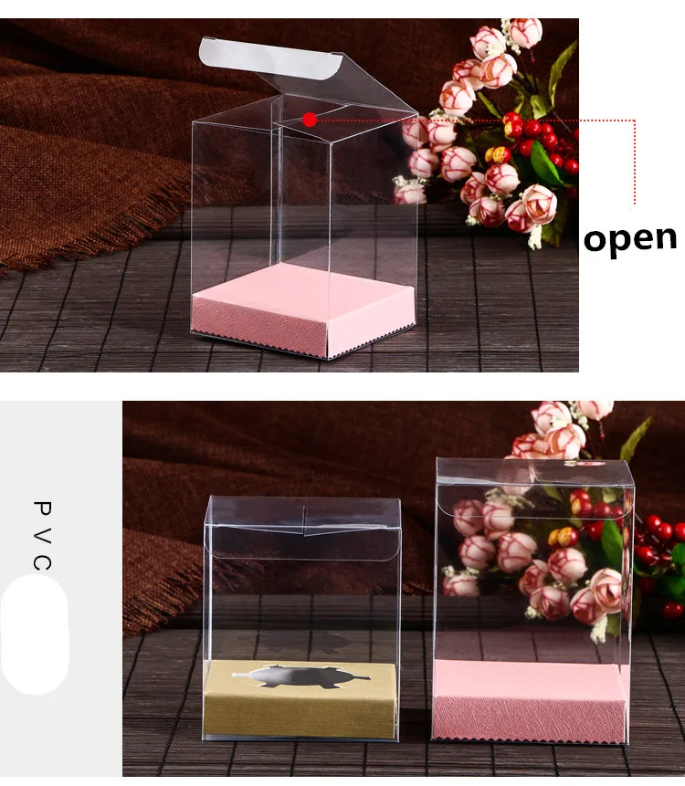 30 шт./лот 9x9x9 см квадратный прозрачный пластиковый подарочный ящик для свадьбы для подарка и рождественские подарки для хранения с бумажной основой