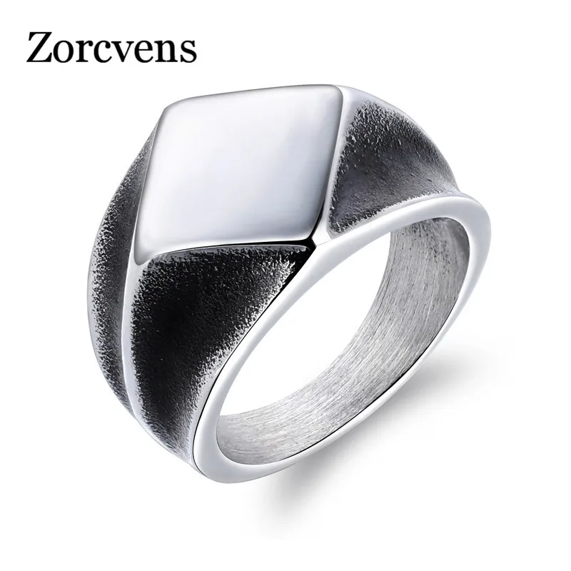 

ZORCVENS 316L Stainless Steel ring top quality High Polished Signet Solid Biker Ring for men fashion Jewelry