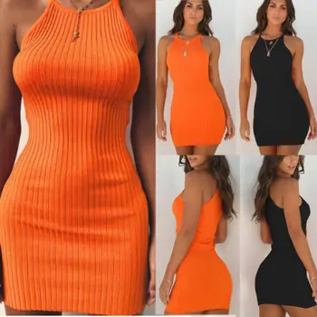 

Women's Sexy Casual Summer Solid Sleeveless Tank Slim Mini Short Knitted Bodycon SunDress