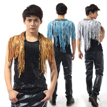 Beyonce Bar Singer DS Costume Men’S Flash Drill Super Long Fringe Tassel Vest Jacket Men Rave Clothes Jazz Sequin Tops DNV10064