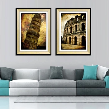 

Classical europe building Leaning Tower of Pisa canvas painting wall pictures for living room oil painting art poster wall decor