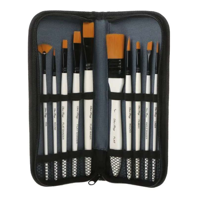 Goedkoop 10 stks Nylon Haar Art Schilderij Borstels Set Acryl Olie Aquarel Artists Paint Brush Set Tekening Kunst Levert Briefpapier