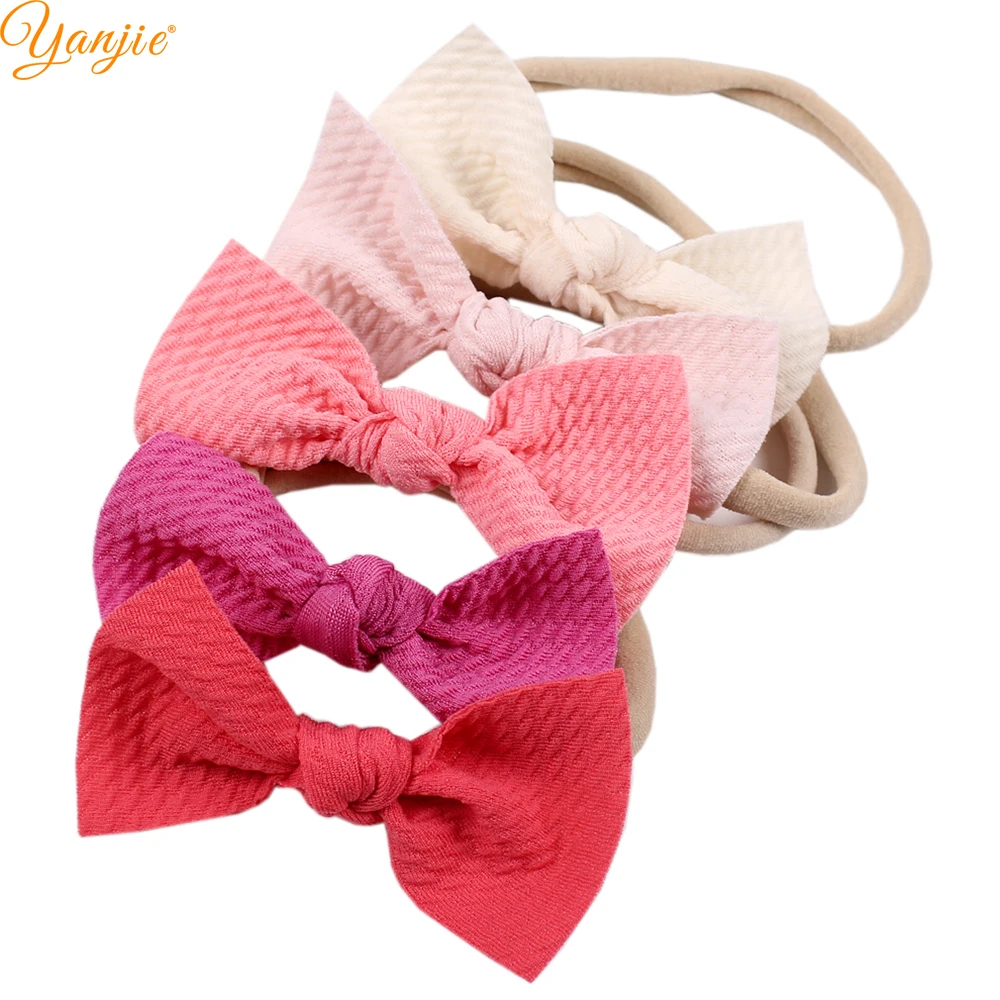 

12pcs/lot 2019 Chic 3.5'' Waffle Hair Bow Soft Nylon Headband For Girls Kids Elastic Nylon Headbands Hair Band Hair Accessories