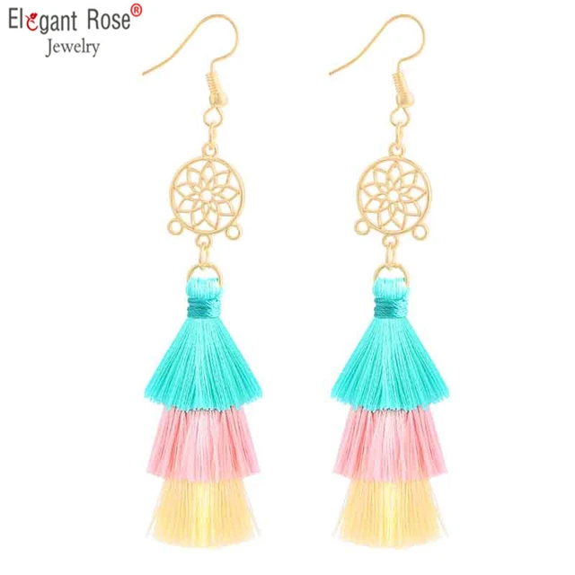 Fashion Bohemian Ethinic Long Tassel Earrings Women 3 Layers Drop Dangle Earring Fashion Bohemian Ethinic Long Tassel Earrings Women 3 Layers Drop Dangle Earring