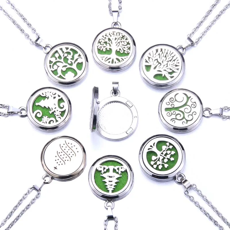 

Tree of Life Aroma Box Necklace Stainless Steel Aromatherapy Essential Oil Diffuser Perfume Box Locket Pendant Jewelry Christmas