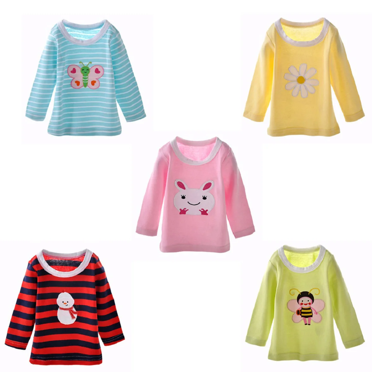 Online 5 Pcs Lengan Panjang Kapas Bayi Kemeja untuk Bayi Bayi Anak anak Gadis Pakaian Bayi Anak Bayi Atasan Pakaian