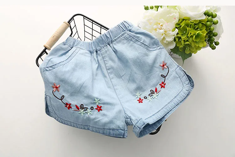 2018 Summer Casual Child Kids Fashion Denim Blue Football Basketball Sports Embroidery Flower Baby Girl Shorts 2-10 Years (7)