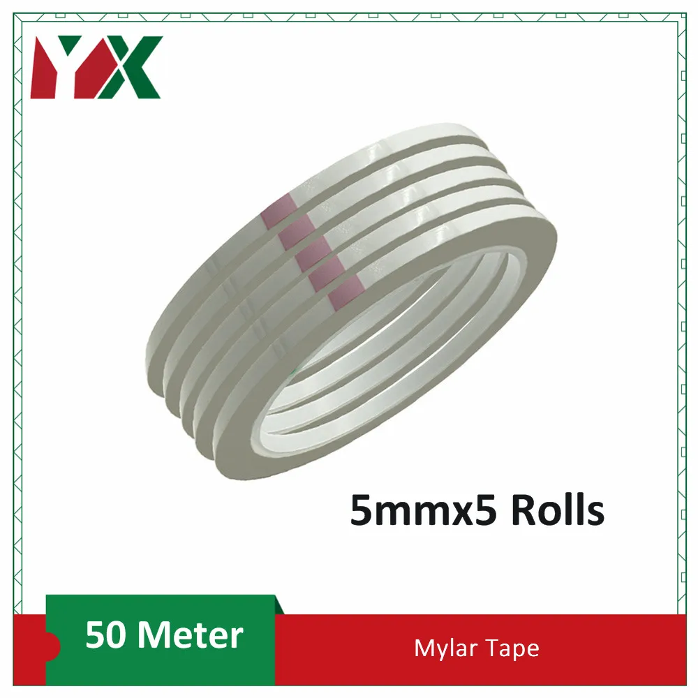 

5Pack 5mm Width 50 Meters/roll Insulating Mylar Tape Flame Retardant for Coil, Transformer, Wire, Battery Wrap, High Temperature