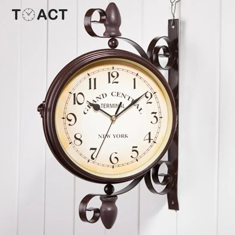 

Double Sided Wall Clock Big Retro Wall Clocks Kitchen European Vintage Hanging Watch Home Decoration Accessories Best Selling
