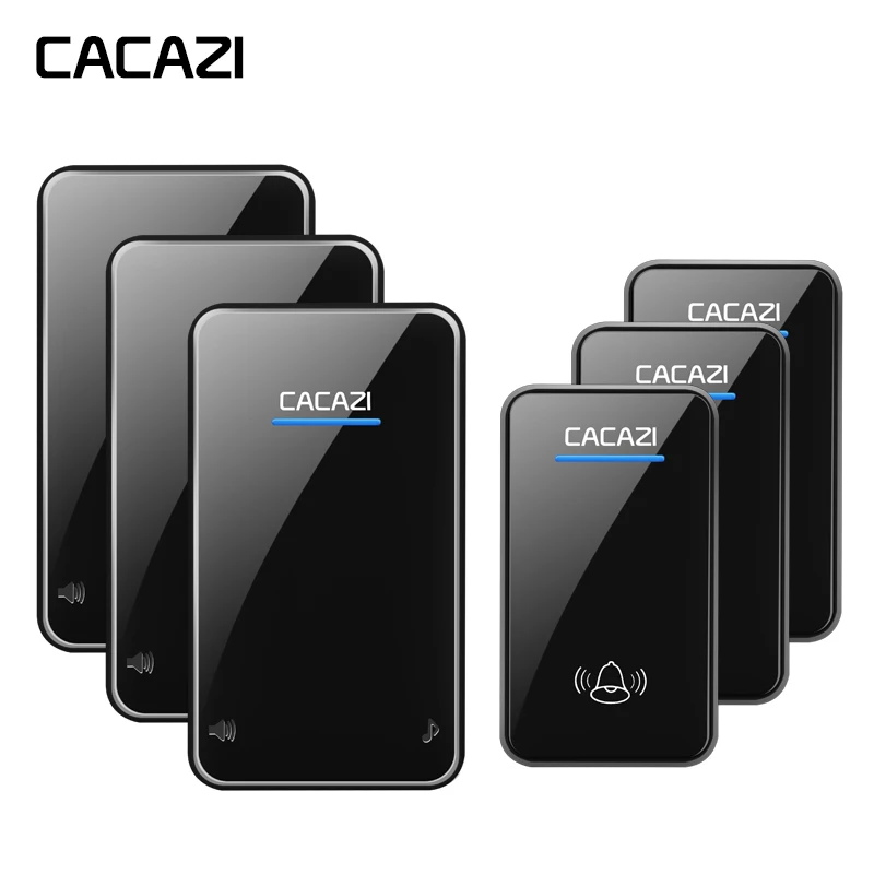 

CACAZI Smart Wireless Doorbell Waterproof Battery Button Household Call Bell 300M Remote 48 Rings 6 Volume LED Receiver EU Plug