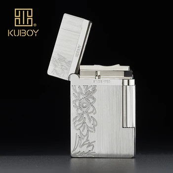 

High Quality Brand KUBOY Gas Cigarette Lighter White Brushed Nickel Metal Windproof Lighter Men Business Gifts Lighters-ki-57