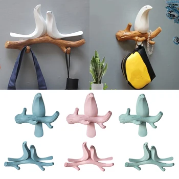 

Resin Birds On Branch Wall Mounted Hook Door Entrance Key Storage Holder Creative Pastoral Wall Coat Hat Rack
