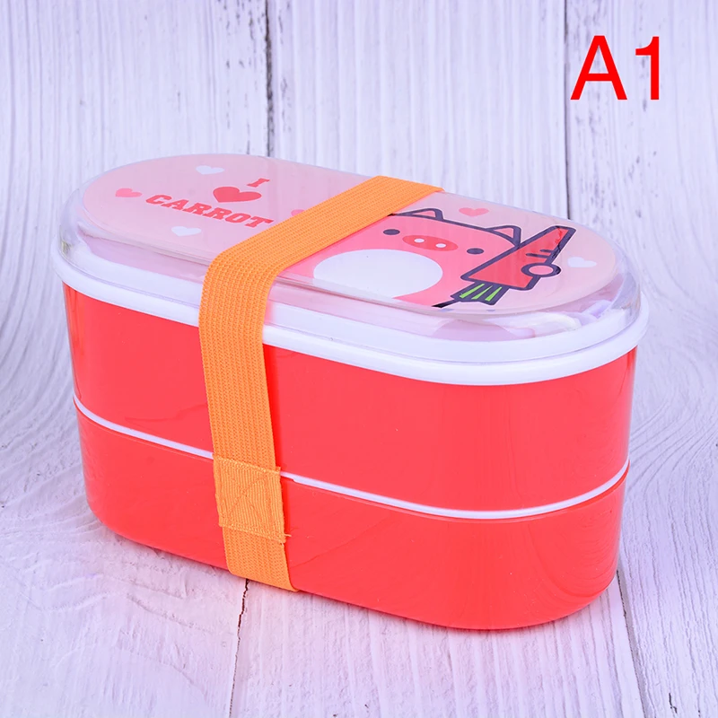 1 шт. 2 Слои мультфильм Животные Коробки для обедов коробка для ланча Bento Контейнер Еда контейнер японский Стиль Пластик для завтрака коробка для суши - Цвет: Красный