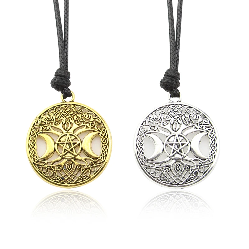 

Supernatural Pentacle Pentagram Yggdrasil Tree of Life Necklaces Witch Protection Star Amul pendant with Leather Rope Chain