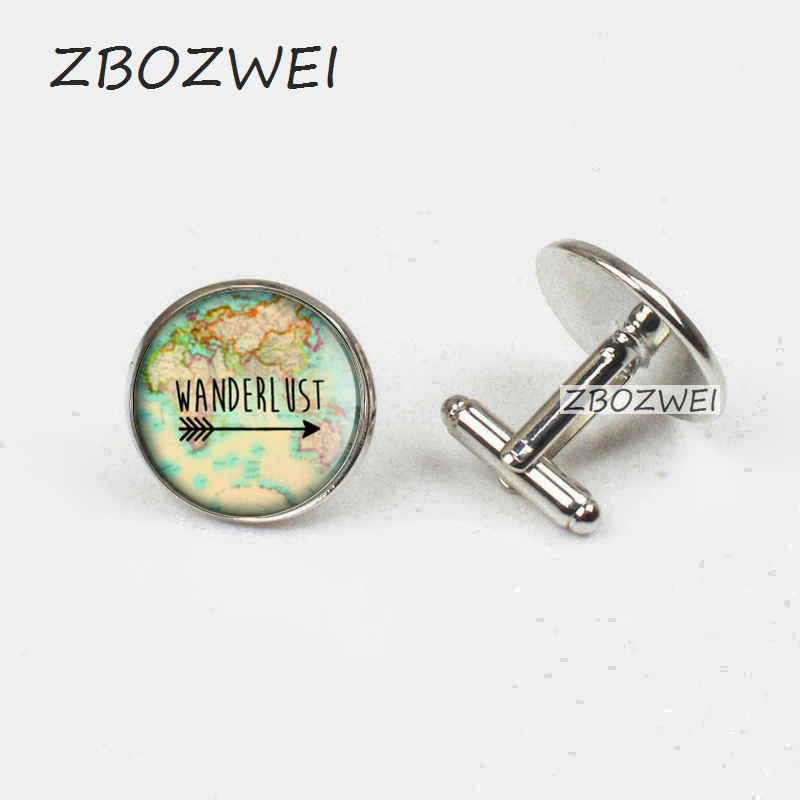 

ZBOZWEI 2018 Wanderlust mapa de cosecha collar cristal de la foto Cabochon Cufflinks